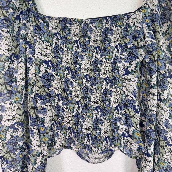 ASTR The Label Top Womens Small Floral Ruched Crop Boho Cottagecore Blouse S - Picture 7 of 11